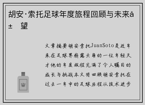 胡安·索托足球年度旅程回顾与未来展望